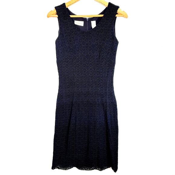 Liz Claiborne Collection Navy Eyelet Sheath Dress 6 - Picture 1 of 9